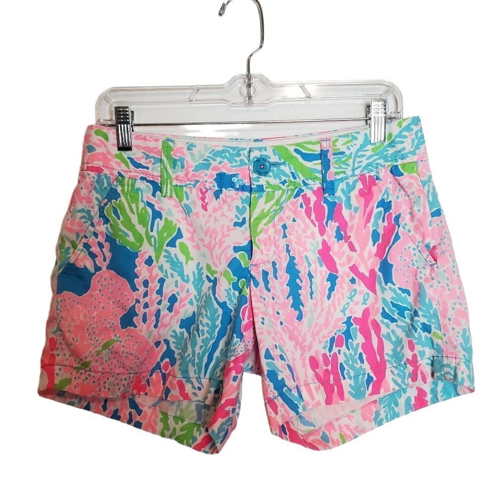 Lilly Pulitzer‎ 2 The Callahan Short Tropical Pink blue Chino Flat Front